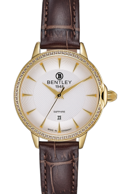Product SKU: 1827-101LKCDCase Material: Gold tone case,Case with 63pcs white sapphireCase Size: 32.0mm X 37.5mmDial Size: 26.0 mmDial Color: Silver dialBracelet:  Brown calfskin leather strapCrystal: Sapphire crystal glassCrown: 5.5mmMovement: GN10