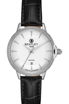 Product SKU: 1827-101LWCBCase Material: Stainless steel case,Case with 63pcs white sapphireCase Size: 32.0mm X 37.5mmDial Size: 26.0 mmDial Color: Silver dialBracelet:  Black calfskin leather strapCrystal: Sapphire crystal glassCrown: 5.5mmMovement: GN10