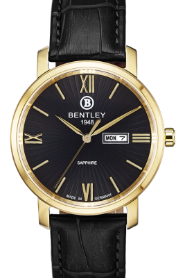 Product SKU: 1830-10MKBBCase Material: Gold tone caseCase Size: 40.0mm X 40.0mmDial Size: 33.5 mmDial Color: Black dialBracelet:  Black calfskin leather strapCrystal: Sapphire crystal glassCrown: 5.0mmMovement: VX33E