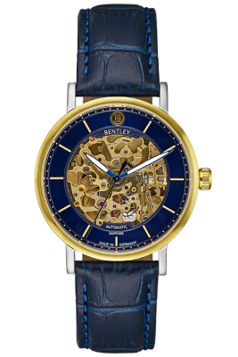 Product SKU: 1833-15MTNNCase Material: Gold two tone caseCase Size: 39.0mm X 34.0mmDial Size: 34.0 mmDial Color: Blue dialBracelet:  Blue calfskin leather strapCrystal: Sapphire crystal glassCrown: 5.5mmMovement: 8N24 / Automatic