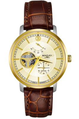 Product SKU: 1862-15MTKDCase Material: Gold two tone caseCase Size: 40.0mm X 46.3mmDial Size: Ø 35.0 mmDial Color: Gold dialBracelet:  Brown calfskin leather strapCrystal: Sapphire crystal glassCrown: 5.5mmMovement: EPSON YN88 / Automatic