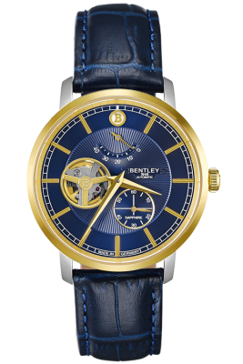 Product SKU: 1862-15MTNNCase Material: Gold two tone caseCase Size: 40.0mm X 46.3mmDial Size: Ø 35.0 mmDial Color: Blue dialBracelet:  Blue calfskin leather strapCrystal: Sapphire crystal glassCrown: 5.5mmMovement: EPSON YN88 / Automatic