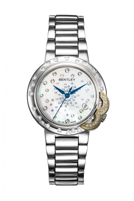 Product SKU: 89-502000Case Material: Gold two tone stainless steel,Case with 37pcs diamondCase Size: 35.0mm X 41.7mmDial Size: 25.0mm X 25.0mmDial Color: White MOP dial with 20pcs diamondCrystal: Sapphire crystal with anti-reflective treatmentCrown: 4.0mmMovement: RONDA 705-3