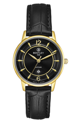 Product SKU: 1853-10LKBBCase Material: Gold tone caseCase Size: 32.0mm X 37.0mmDial Size: 28.0 mmDial Color: Black dialBracelet:  Black calfskin leather strapCrystal: Sapphire crystal glassCrown: 3.5mmMovement: VX82
