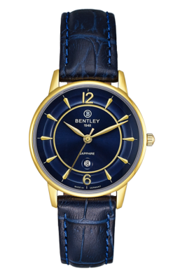 Product SKU: 1853-10LKNNCase Material: Gold tone caseCase Size: 32.0mm X 37.0mmDial Size: 28.0 mmDial Color: Blue dialBracelet:  Blue calfskin leather strapCrystal: Sapphire crystal glassCrown: 3.5mmMovement: VX82