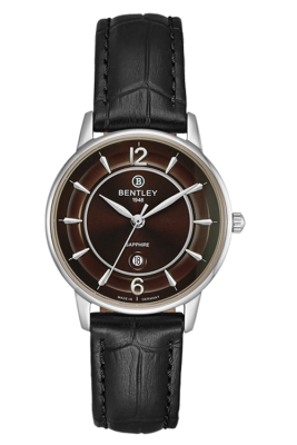 Product SKU: 1853-10LWDBCase Material: Stainless steel caseCase Size: 32.0mm X 37.0mmDial Size: 28.0 mmDial Color: Brown dialBracelet:  Black calfskin leather strapCrystal: Sapphire crystal glassCrown: 3.5mmMovement: VX82