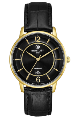 Product SKU: 1853-10MKBBCase Material: Gold tone caseCase Size: 40.0mm X 46.5mmDial Size: 36.5 mmDial Color: Black dialBracelet:  Black calfskin leather strapCrystal: Sapphire crystal glassCrown: 4.5mmMovement: VX32