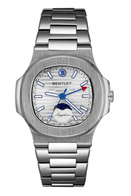 型号: BL2340-20MWWI材质: 不鏽鋼錶殼表壳尺寸: 41.0 X 46.5mm表盘尺寸: Ø32.0mm表盘颜色: 銀色表镜: 耐磨損藍寶石水晶玻璃表冠: Ø 6.0mm机芯: 6P80 & Moonphase