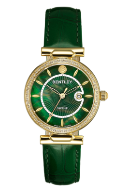 型号: BL2339-10LKGG商品介绍: 錶殼鑲 60顆白色藍寶石材质: IP金色不鏽鋼錶殼表壳尺寸: 32.0 X 38.5mm表盘尺寸: Ø26.0mm表盘颜色: 綠色珍珠母貝表带:  綠色真皮皮帶表镜: 耐磨損藍寶石水晶玻璃表冠: Ø 4.0mm机芯: 2015