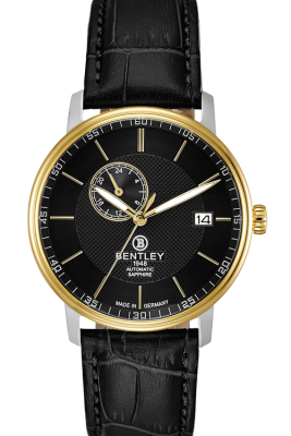 Product SKU: 1832-15MTBBCase Material: Gold two tone caseCase Size: 40.0mm X 46.0mmDial Size: 34.0 mmDial Color: Black dialBracelet:  Black calfskin leather strapCrystal: Sapphire crystal glassCrown: 5.5mmMovement: NH37 / Automatic