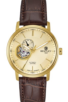 Product SKU: 1832-25MKKDCase Material: Gold tone caseCase Size: 40.0mm X 46.0mmDial Size: 34.0 mmDial Color: Gold dialBracelet:  Brown calfskin leather strapCrystal: Sapphire crystal glassCrown: 5.5mmMovement: NH39 / Automatic