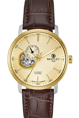 Product SKU: 1832-25MTKDCase Material: Gold two tone caseCase Size: 40.0mm X 46.0mmDial Size: 34.0 mmDial Color: Gold dialBracelet:  Brown calfskin leather strapCrystal: Sapphire crystal glassCrown: 5.5mmMovement: NH39 / Automatic