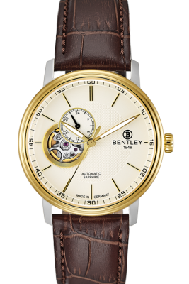 Product SKU: 1832-25MTWDCase Material: Gold two tone caseCase Size: 40.0mm X 46.0mmDial Size: 34.0 mmDial Color: Ivory dialBracelet:  Brown calfskin leather strapCrystal: Sapphire crystal glassCrown: 5.5mmMovement: NH39 / Automatic