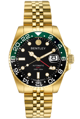 Product SKU: BL2335-15MKBI-BGDescription: Black & Green ceramic bezelCase Material: Gold tone stainless steelCase Size: 40.3mm X 47.5mmDial Size: Ø 30.0mmDial Color: Black dialCrystal: Sapphire crystal glassCrown: Ø 7.0mmMovement: NH34 / AUTOMATIC