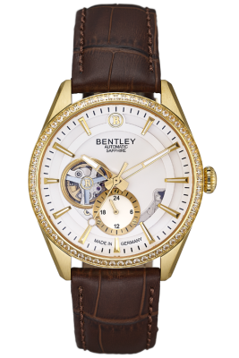 Product SKU: BL1831-251MKWD  Case Material: Gold tone case,Case with 64pcs white sapphireCase Size: 41.0mm X 47.5mmDial Size: Ø 35.0mmDial Color: White dialBracelet:  Brown calfskin leather strapCrystal: Sapphire crystal glassCrown: Ø 6.5mmMovement: YN74A/Automatic
