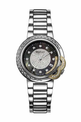 Product SKU: 89-102010Case Material: Gold two tone stainless steel,Case with 58pcs diamondCase Size: 35.0mm X 41.7mmDial Size: 25.0mm X 25.0mmDial Color: Black MOP dial with 11 pcs diamondCrystal: Sapphire crystal with anti-reflective treatmentCrown: 4.0mmMovement: RONDA 705-3