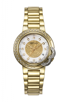Product SKU: 89-102474Case Material: Gold two tone stainless steel,Case with 58pcs diamondCase Size: 35.0mm X 41.7mmDial Size: 25.0mm X 25.0mmDial Color: White MOP dial with 11 pcs diamondCrystal: Sapphire crystal with anti-reflective treatmentCrown: 4.0mmMovement: RONDA 705-3