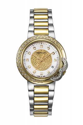 Product SKU: 89-102777Case Material: Gold two tone stainless steel,Case with 58pcs diamondCase Size: 35.0mm X 41.7mmDial Size: 25.0mm X 25.0mmDial Color: White MOP dial with 11 pcs diamondCrystal: Sapphire crystal with anti-reflective treatmentCrown: 4.0mmMovement: RONDA 705-3