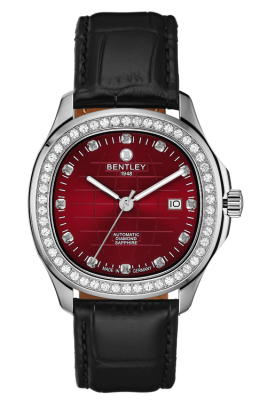Product SKU: BL1869-252MWRBCase Material: Stainless steel case,Case with 50pcs white sapphireCase Size: 42.0mm X 47.0mmDial Size: Ø 30.6mmDial Color: Brick red dial with 12pcs diamond Bracelet:  Black calfskin leather strapCrystal: Sapphire crystal glassCrown: 6.0mmMovement: SL1701-0005/Automatic