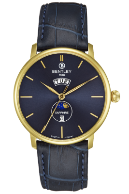Product SKU: BL2222-10MKNNCase Material: Gold tone caseCase Size: 42.0mm X 46.5mmDial Size: Ø36.5 mmDial Color: Blue dialBracelet:  Blue calfskin leather strapCrystal: Sapphire crystal glassCrown: 5.5mmMovement: VX33E 12M