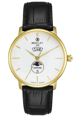 Product SKU: BL2222-10MKWBCase Material: Gold tone caseCase Size: 42.0mm X 46.5mmDial Size: Ø36.5 mmDial Color: White dialBracelet:  Black calfskin leather strapCrystal: Sapphire crystal glassCrown: 5.5mmMovement: VX33E 12M