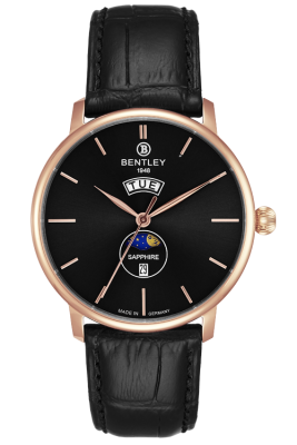 Product SKU: BL2222-10MRBBCase Material: Rose gold tone caseCase Size: 42.0mm X 46.5mmDial Size: Ø36.5 mmDial Color: Black dialBracelet:  Black calfskin leather strapCrystal: Sapphire crystal glassCrown: 5.5mmMovement: VX33E 12M