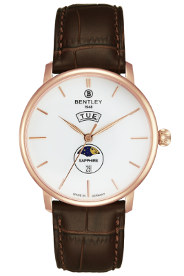 Product SKU: BL2222-10MRWDCase Material: Rose gold tone caseCase Size: 42.0mm X 46.5mmDial Size: Ø36.5 mmDial Color: White dialBracelet:  Brown calfskin leather strapCrystal: Sapphire crystal glassCrown: 5.5mmMovement: VX33E 12M