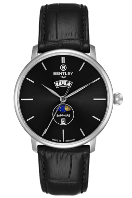Product SKU: BL2222-10MWBBCase Material: Stainless steel caseCase Size: 42.0mm X 46.5mmDial Size: Ø36.5 mmDial Color: Black dialBracelet:  Black calfskin leather strapCrystal: Sapphire crystal glassCrown: 5.5mmMovement: VX33E 12M