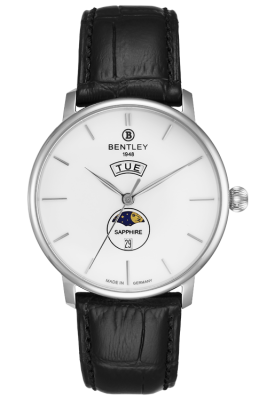 Product SKU: BL2222-10MWWBCase Material: Stainless steel caseCase Size: 42.0mm X 46.5mmDial Size: Ø36.5 mmDial Color: White dialBracelet:  Black calfskin leather strapCrystal: Sapphire crystal glassCrown: 5.5mmMovement: VX33E 12M