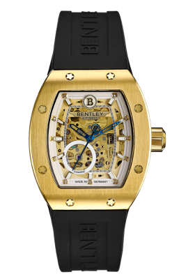 Product SKU: BL2225-152MKWBCase Material: Gold tone caseCase Size: 45.5mm X 39.0mmDial Size: Ø 30.5mmDial Color: White dial with 11pcs diamondBracelet:  Black Rubber Band strapCrystal: Sapphire crystal glassCrown:  Ø 8.0mmMovement: 8N24 Gilt