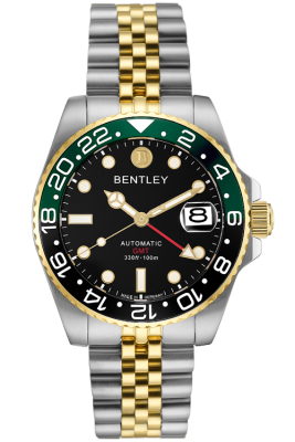 Product SKU: BL2335-15MTBI-BGDescription: Black & Green ceramic bezelCase Material: Gold two tone stainless steelCase Size: 40.3mm X 47.5mmDial Size: Ø 30.0mmDial Color: Black dialCrystal: Sapphire crystal glassCrown: Ø 7.0mmMovement: NH34 / AUTOMATIC