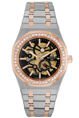 Product SKU: BL2416-251MTBI-RDescription: Rose gold two tone stainless steelCase Material: Case with 40pcs white sapphirelCase Size: 41.0mm X 51.6mmDial Size: Ø 30.0mmDial Color: Black dialCrystal: Sapphire crystal glassCrown: Ø 6.0mmMovement: 8N40 / Automatic