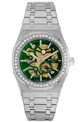 Product SKU: BL2416-251MWGIDescription: All stainless steelCase Material: Case with 40pcs white sapphireCase Size: 41.0mm X 51.6mmDial Size: Ø 30.0mmDial Color: Green dialCrystal: Sapphire crystal glassCrown: Ø 6.0mmMovement: 8N40 / Automatic