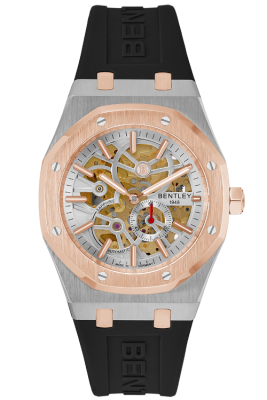 Product SKU: BL2416-25MTWB-RCase Material: Rose gold two tone stainless steelCase Size: 41.0mm X 51.6mmDial Size: Ø 30.0mmDial Color: White dialBracelet:  Black Rubber Band strapCrystal: Sapphire crystal glassCrown: Ø 6.0mmMovement: 8N40 / Automatic