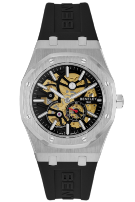 Product SKU: BL2416-25MWBBCase Material: All stainless steelCase Size: 41.0mm X 51.6mmDial Size: Ø 30.0mmDial Color: Black dialBracelet:  Black Rubber Band strapCrystal: Sapphire crystal glassCrown: Ø 6.0mmMovement: 8N40 / Automatic