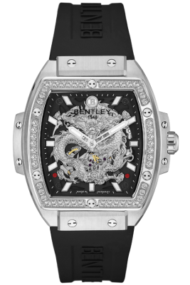 Product SKU: BL2426-151MWBBCase Material: Stainless steel case with 50pcs white sapphire Case Size: 42.0mm X 50.0mmDial Size: Ø 30.0mmDial Color: Black dialBracelet:  Black Rubber Band strapCrystal: Sapphire crystal glassCrown: Ø 7.0mmMovement: 8N24