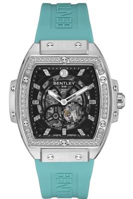 Product SKU: BL2426-252MWBN1-SCase Material: Stainless steel case with 50pcs white sapphire Case Size: 42.0mm X 50.0mmDial Size: Ø 30.0mmDial Color: Black dial with 22pcs diamondBracelet:  Aqua blue Rubber Band strapCrystal: Sapphire crystal glassCrown: Ø 7.0mmMovement: 8N24