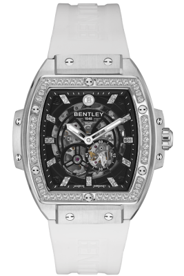 Product SKU: BL2426-252MWBW-SCase Material: Stainless steel case with 50pcs white sapphire Case Size: 42.0mm X 50.0mmDial Size: Ø 30.0mmDial Color: Black dial with 22pcs diamondBracelet:  White Rubber Band strapCrystal: Sapphire crystal glassCrown: Ø 7.0mmMovement: 8N24