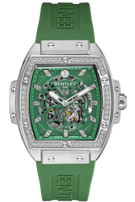 Product SKU: BL2426-252MWGG-SCase Material: Stainless steel case with 50pcs white sapphire Case Size: 42.0mm X 50.0mmDial Size: Ø 30.0mmDial Color: Green dial with 22pcs diamondBracelet:  Green Rubber Band strapCrystal: Sapphire crystal glassCrown: Ø 7.0mmMovement: 8N24