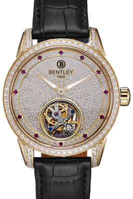 Product SKU: 803-481441Description: Gold tone stainless steel caseCase Material: Case with 226pcs white sapphireCase Size: 43.0mm X 52.0mmDial Size: Ø 36.4 mmDial Color: Gold dial with 12pcs ruby & 410pcs CZBracelet:  Black genutine leather strapCrystal: Sapphire crystal glassCrown: 7.0mmMovement: SL5003B2 / Automatic