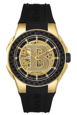 型号: BL2334-152MKKB商品介绍: 黑色碳纖維錶圈材质: IP金色不鏽鋼錶殼表壳尺寸: 43.0 X 54.0mm表盘尺寸: Ø33.0mm表盘颜色: 金色面盤鑲 12顆美鑽 & B LOGO 鑲91顆白色藍寶石表带:  黑色橡膠錶帶表镜: 耐磨損藍寶石水晶玻璃表冠: Ø 7.5mm机芯: 8N24 / 自動表