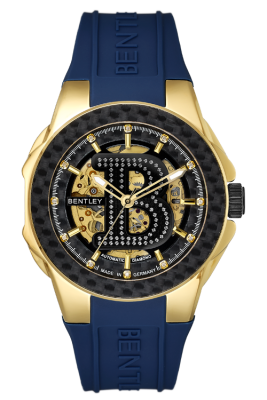 型号: BL2334-152MKBN商品介绍: 黑色碳纖維錶圈材质: IP金色不鏽鋼錶殼表壳尺寸: 43.0 X 54.0mm表盘尺寸: Ø33.0mm表盘颜色: 黑色面盤鑲 12顆美鑽 & B LOGO 鑲91顆白色藍寶石表带:  藍色橡膠錶帶表镜: 耐磨損藍寶石水晶玻璃表冠: Ø 7.5mm机芯: 8N24 / 自動表