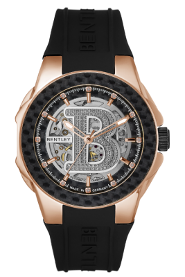 型号: BL2334-152MRWB商品介绍: 黑色碳纖維錶圈材质: IP玫瑰金色不鏽鋼錶殼表壳尺寸: 43.0 X 54.0mm表盘尺寸: Ø33.0mm表盘颜色: 銀色面盤鑲 12顆美鑽 & B LOGO 鑲91顆白色藍寶石表带:  黑色橡膠錶帶表镜: 耐磨損藍寶石水晶玻璃表冠: Ø 7.5mm机芯: 8N24 / 自動表