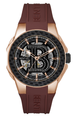 型号: BL2334-152MRBD商品介绍: 黑色碳纖維錶圈材质: IP玫瑰金色不鏽鋼錶殼表壳尺寸: 43.0 X 54.0mm表盘尺寸: Ø33.0mm表盘颜色: 黑色面盤鑲 12顆美鑽 & B LOGO 鑲91顆白色藍寶石表带:  咖啡色橡膠錶帶表镜: 耐磨損藍寶石水晶玻璃表冠: Ø 7.5mm机芯: 8N24 / 自動表