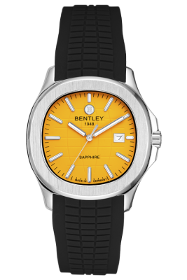 Product SKU: BL2569-10MWYBCase Material: Stainless steel caseCase Size: 40.0mm X 45.4mmDial Size: Ø 28.7mmDial Color: Yellow dialBracelet:  Black Rubber Band strapCrystal: Sapphire crystal glassCrown: Ø 5.5mmMovement: GM12