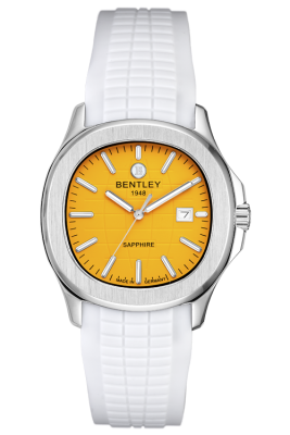 Product SKU: BL2569-10MWYWCase Material: Stainless steel caseCase Size: 40.0mm X 45.4mmDial Size: Ø 28.7mmDial Color: Yellow dialBracelet:  White Rubber Band strapCrystal: Sapphire crystal glassCrown: Ø 5.5mmMovement: GM12