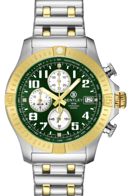 Product SKU: BL2596-102MTGA-KCase Material: Gold two tone stainless steelCase Size: 43.0mm X 51.0mmDial Size: Ø 34.0mmDial Color: Green dial with 4pcs diamondCrystal: Sapphire crystal glassCrown: Ø 7.0mmMovement: VK67